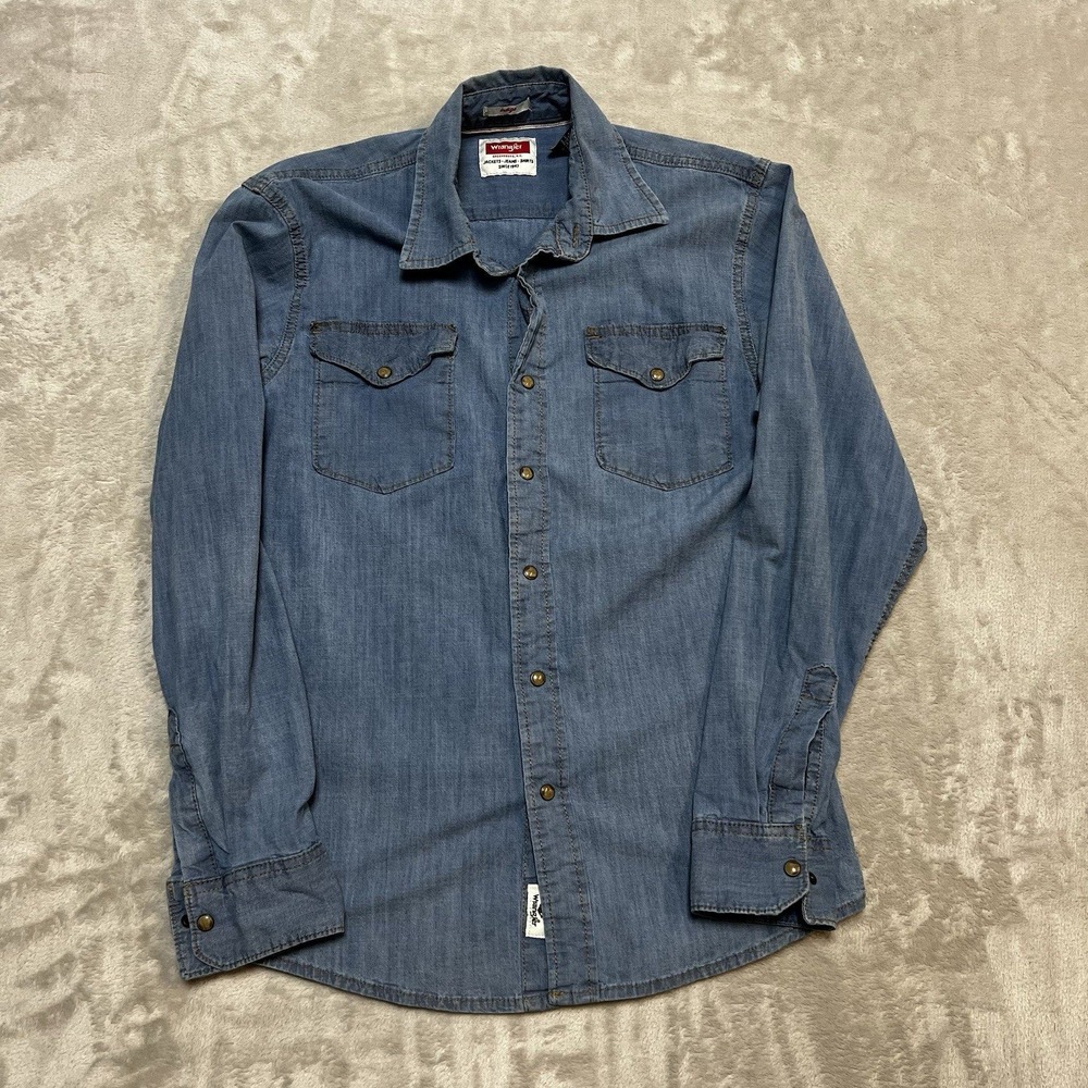 Wrangler Indigo Medium Washed Long Sleeve Denim Pearl Snap Size Small